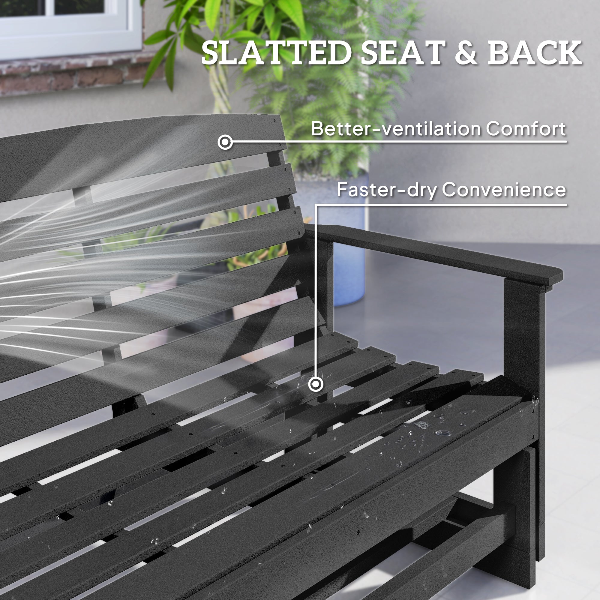 Patio Glider Bench w/ HDPE Slatted Double Rocking Chair