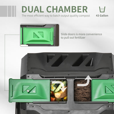 Tumbling Compost Bin Outdoor 360° Dual Chamber Rotating Composter 43 Gallon