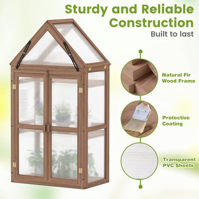 Cold Frame Mini Wooden Greenhouse for Vegetable and Flower-Brown