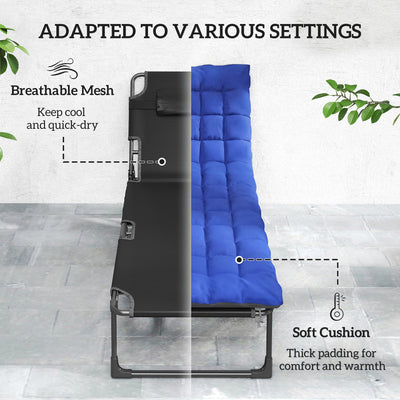 Folding Chaise Lounge Chair Outdoor Tanning Chair with 5-Position Backrest, Cushion, Side Pocket