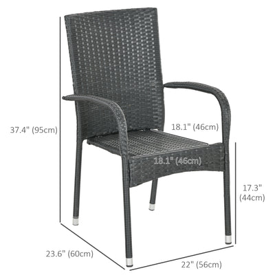 Stackable PE Rattan Outdoor Dining Chairs with Cushion, Patio Wicker Dining Chair with Armrests & Backrest