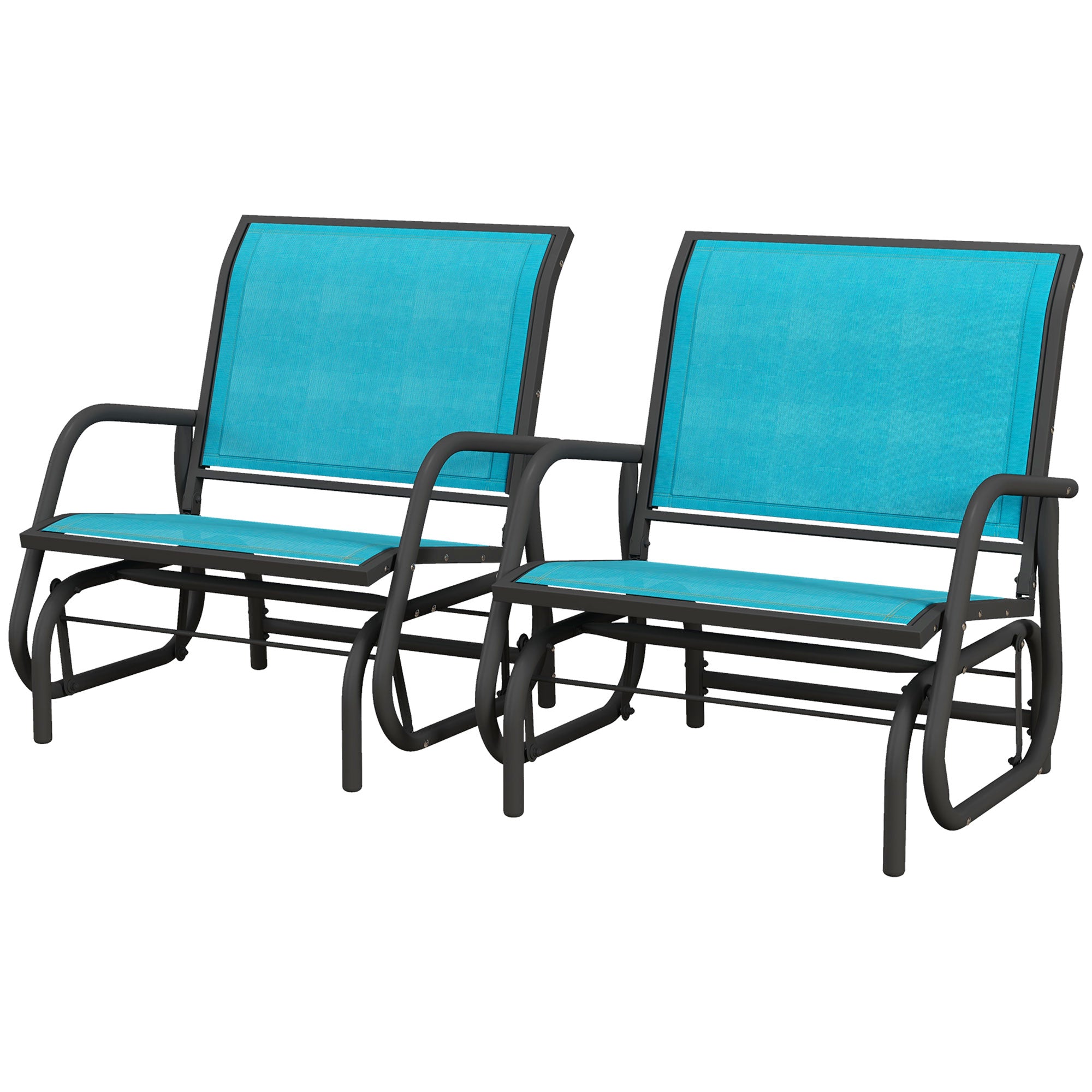 2-Piece Outdoor Glider Swing, Rocking Chair Set with Breathable Mesh Fabric, Sturdy Durable Frame, Curved Armrests, Supports Up to 264 lbs., for Backyard, Garden, Porch