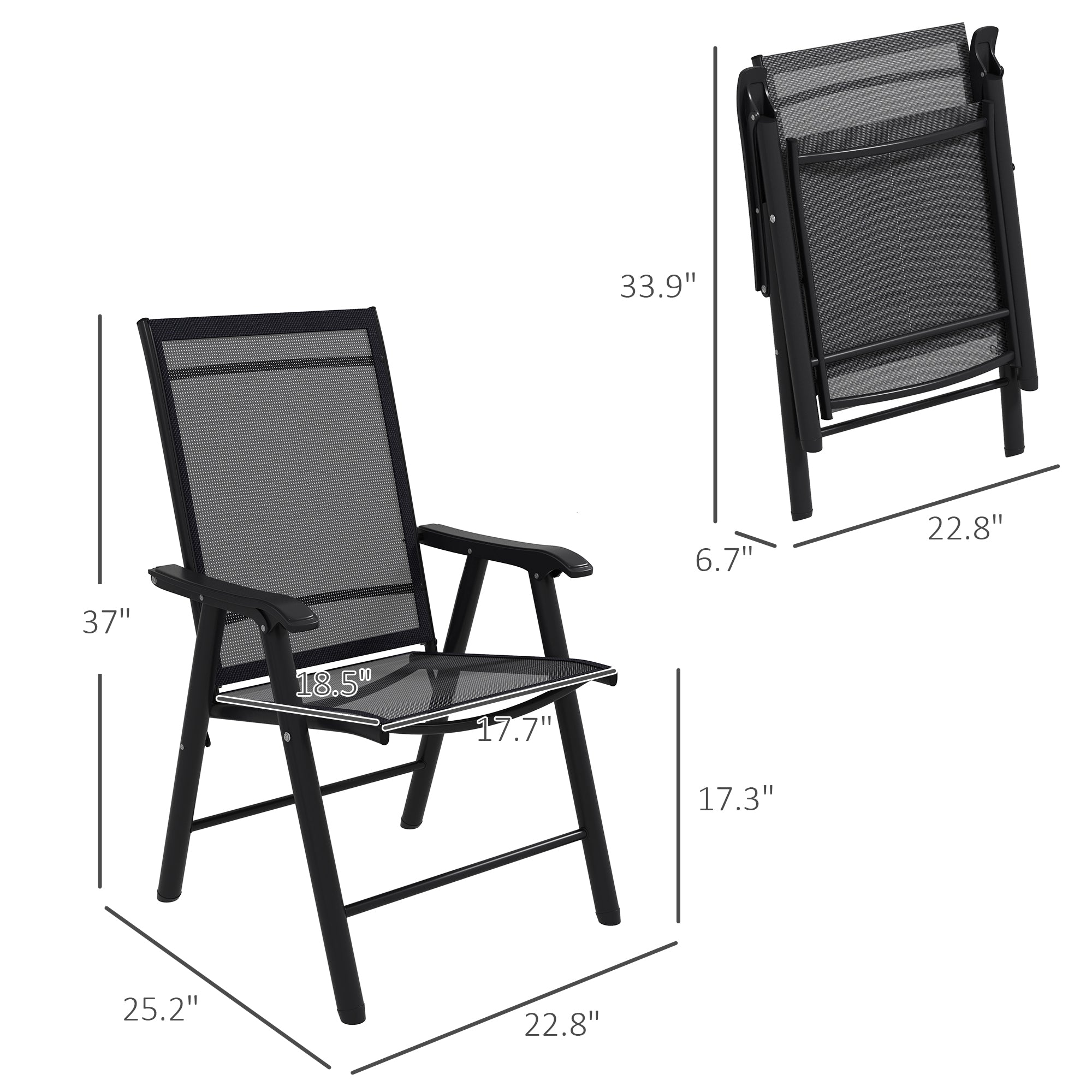 Set of 4 Outdoor Folding Chairs, Stackable Patio Dining Chairs with Armrests, Metal Frame