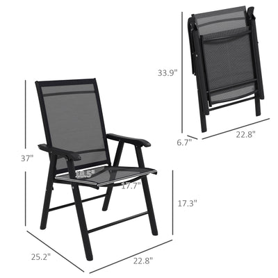 Set of 4 Outdoor Folding Chairs, Stackable Patio Dining Chairs with Armrests, Metal Frame