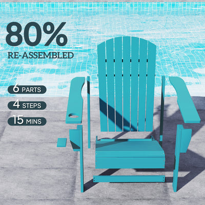 Oversized Adirondack Chair, Outdoor Fire Pit and Porch Seating, Classic Log Lounge w/ Built-in Cupholder