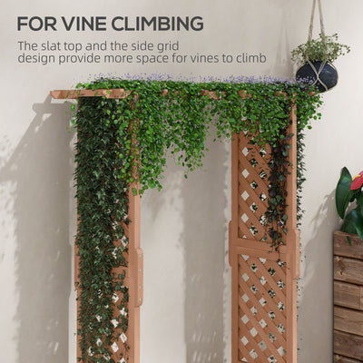 Raised Garden Bed with Trellises and Roof for Climbing Plant Vine, Hanging Flowers, 70.75" Tall Outdoor Wood Planter Box with Drainage & Filter