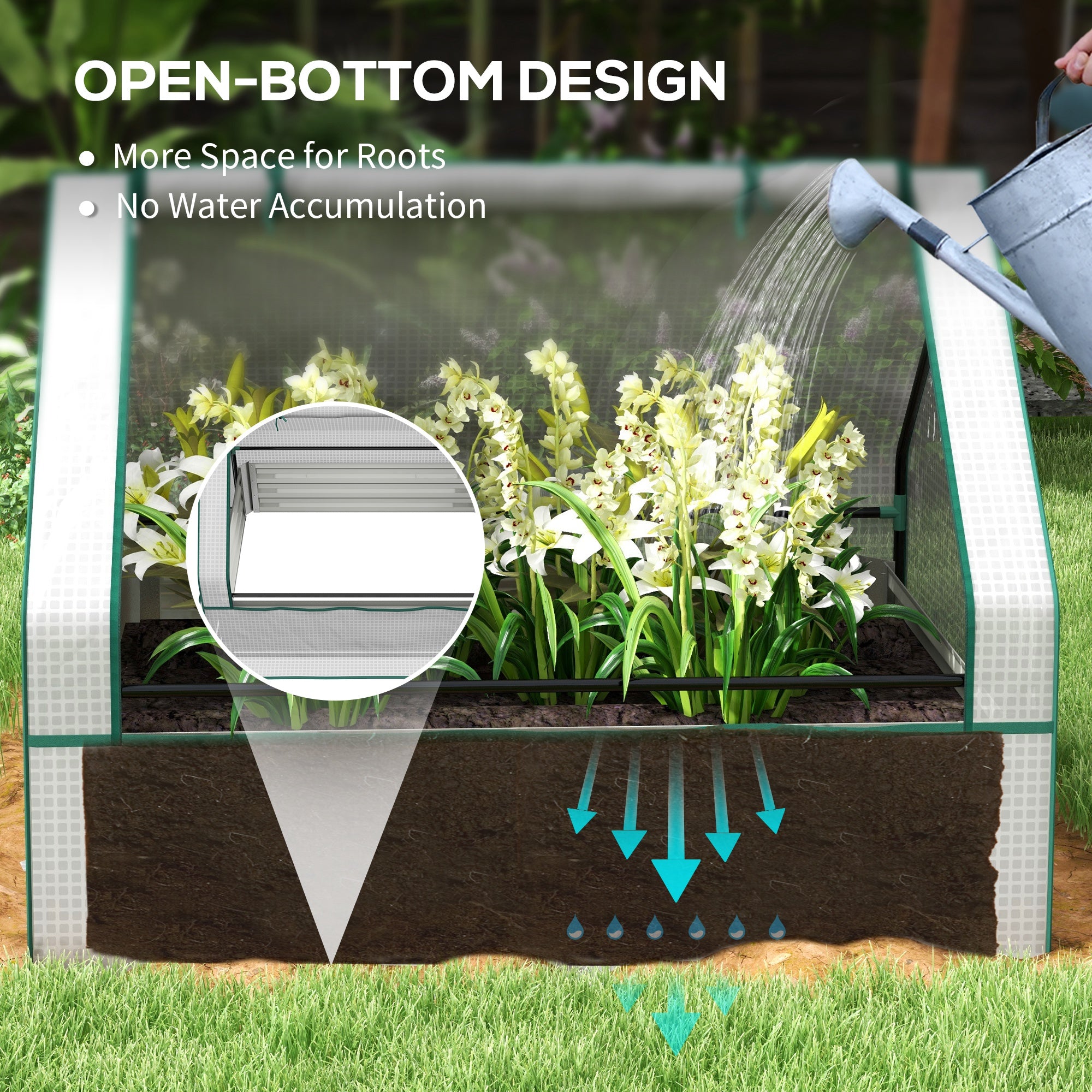 Raised Garden Bed, Outdoor Metal Planter Box with Mini Greenhouse, White and Brown