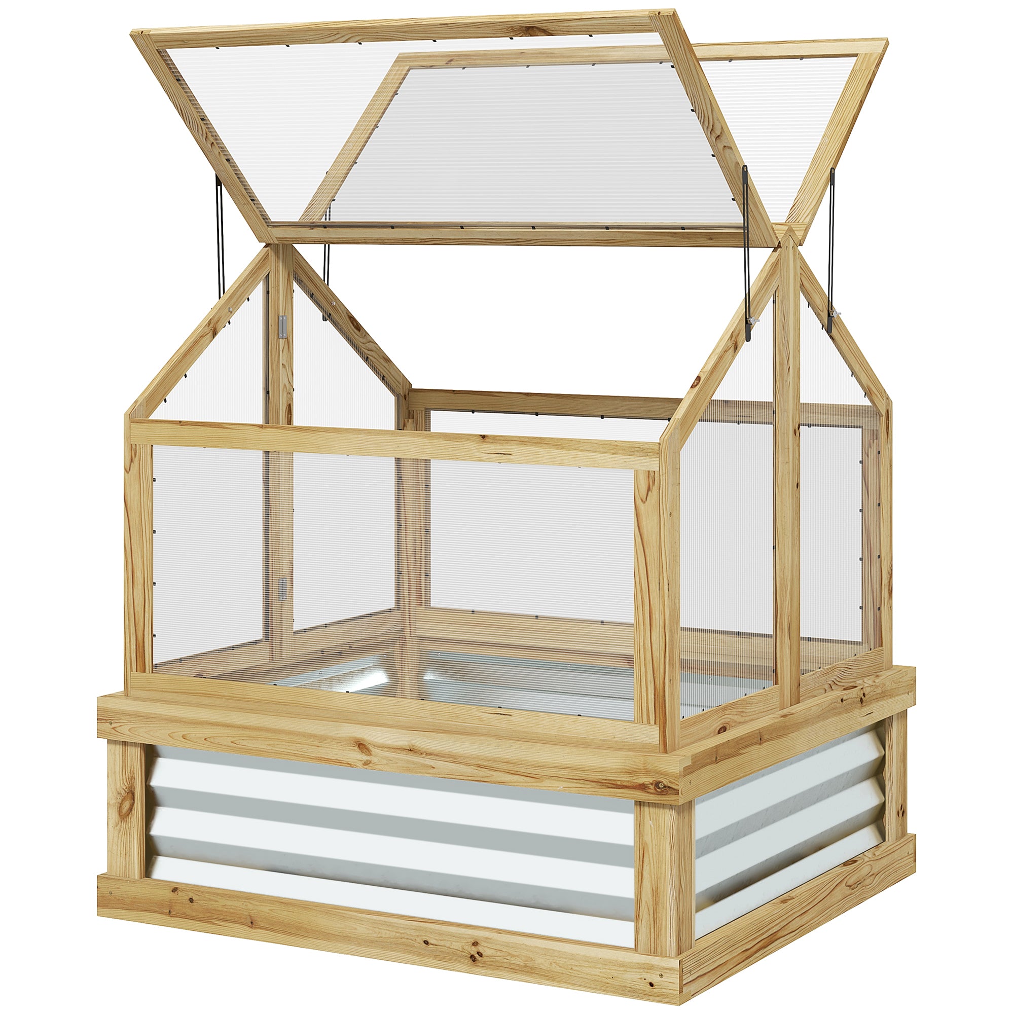 Raised Garden Flower Bed Kit with Greenhouse, Wooden Cold Frame Planter, 35.5" x 31.5" x 36"