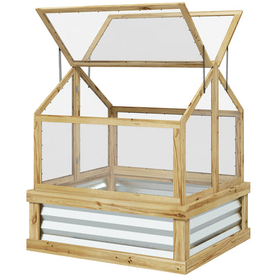 Raised Garden Flower Bed Kit with Greenhouse, Wooden Cold Frame Planter, 35.5" x 31.5" x 36"