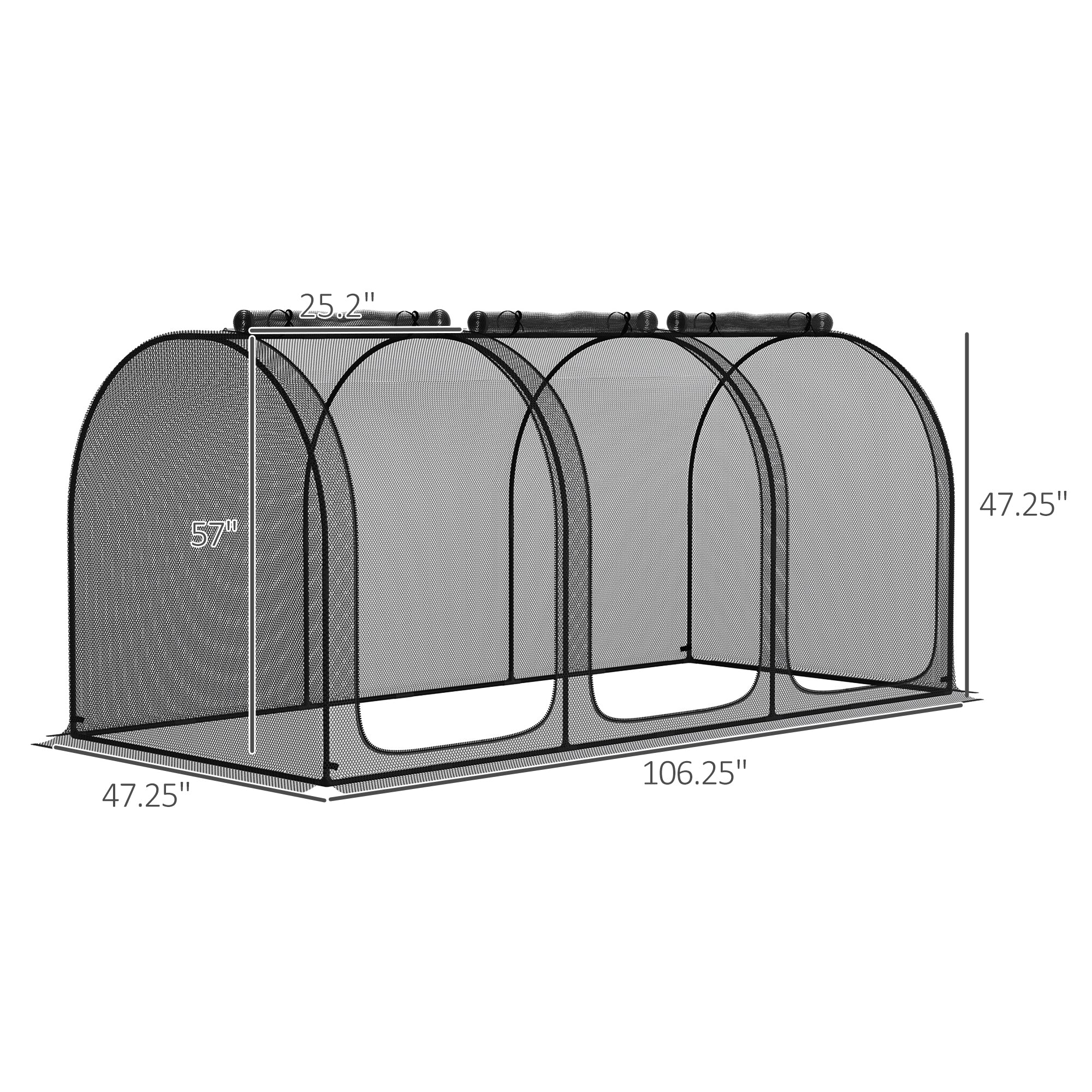 9' x 4' Crop Cage, Plant Protection Tent with Three Zippered Doors, Steel Frame, Storage Bag and 4 Ground Stakes, for Garden, Yard, Lawn