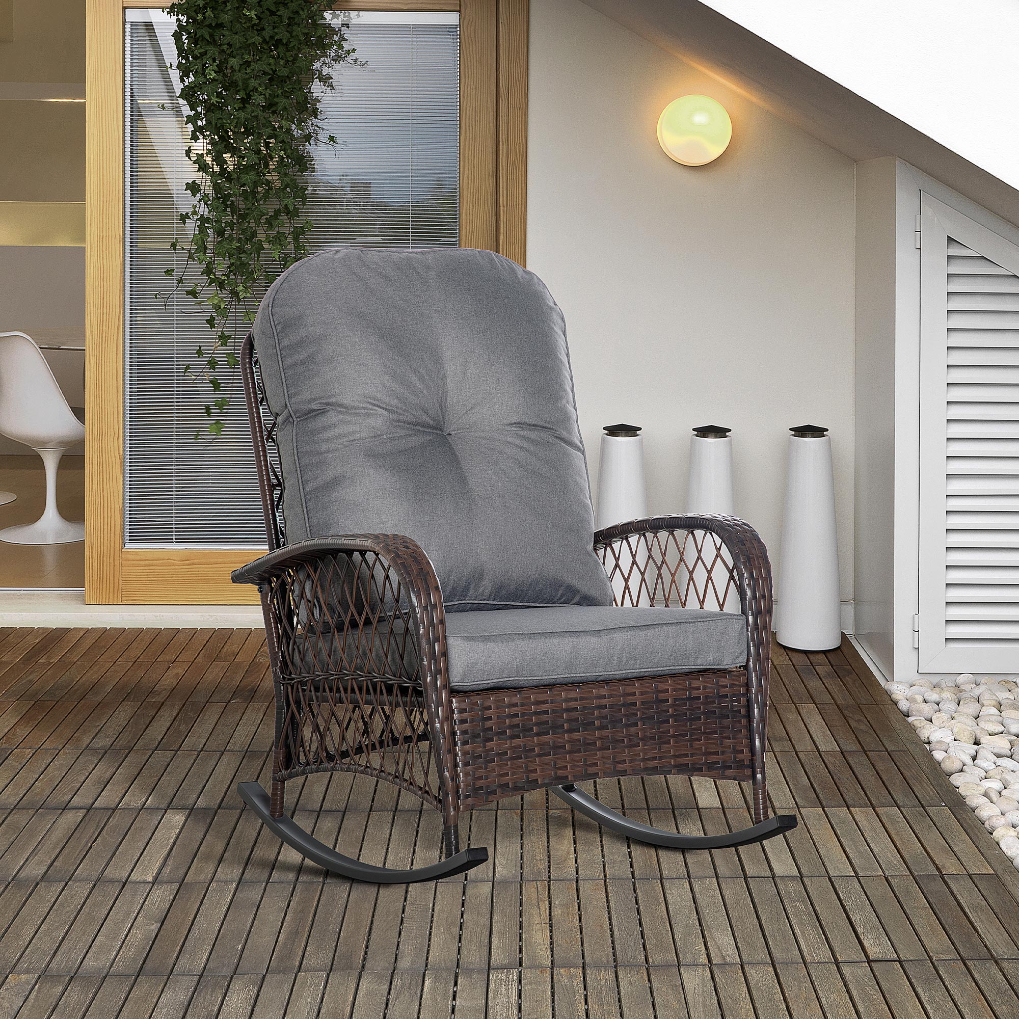 Rattan Porch Rocker w/ Plush Cushion