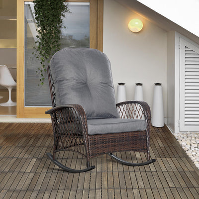Rattan Porch Rocker w/ Plush Cushion
