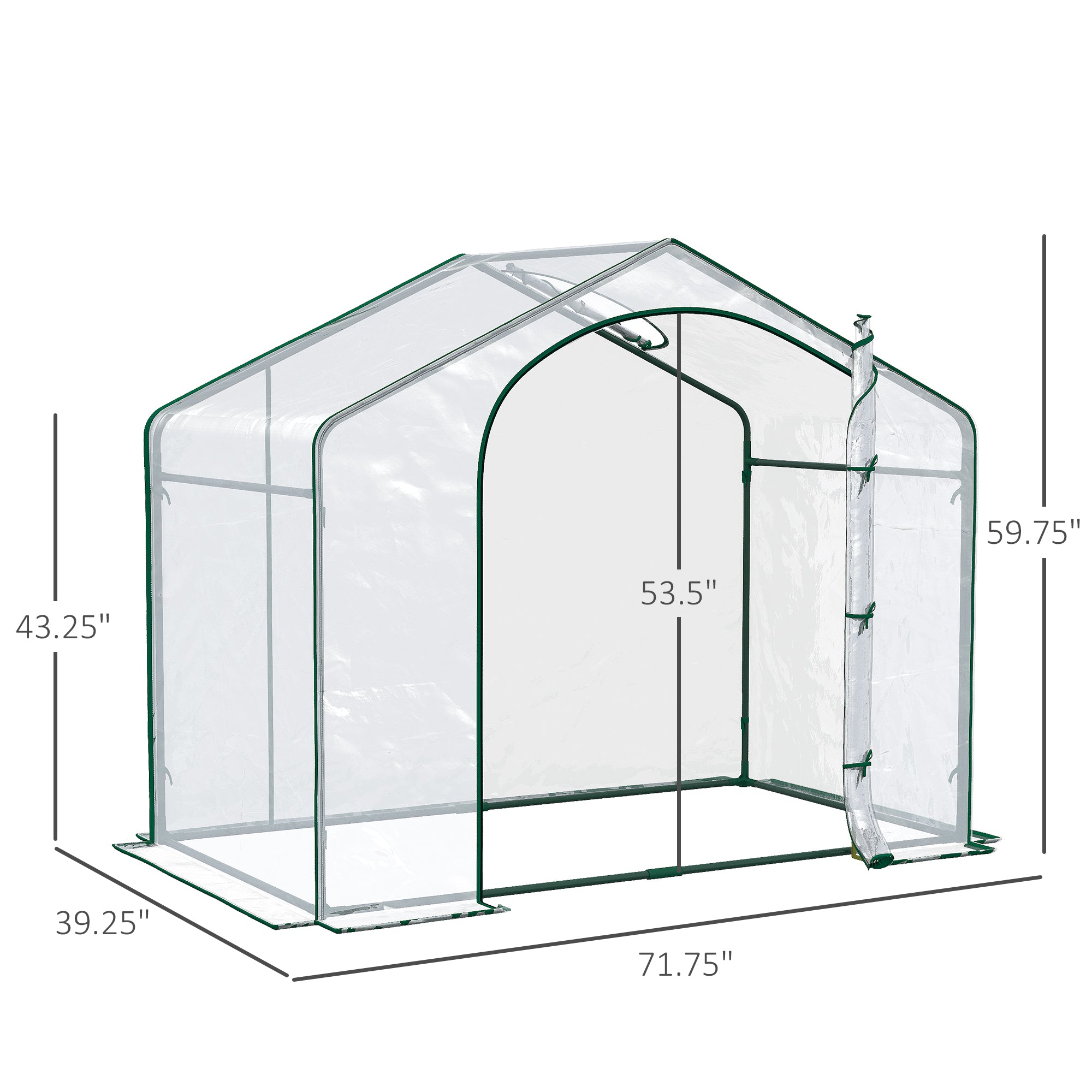 6' x 3' x 5' Portable Walk-in Greenhouse, Plastic Cover, Steel Frame Garden Hot House, Zipper Door, Top Vent for Flowers, Vegetables, Saplings, Tropical Plants, Clear