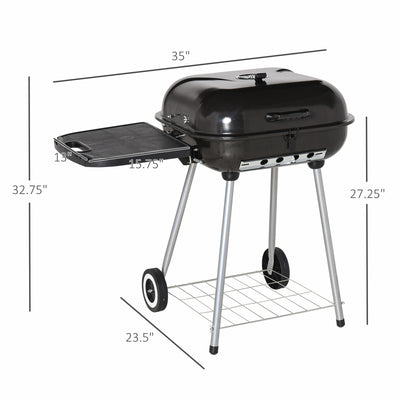 22" Charcoal Barbecue Grill with Portable Wheel, Side Tray and Lower Shelf for Outdoor BBQ for Garden, Backyard, Poolside