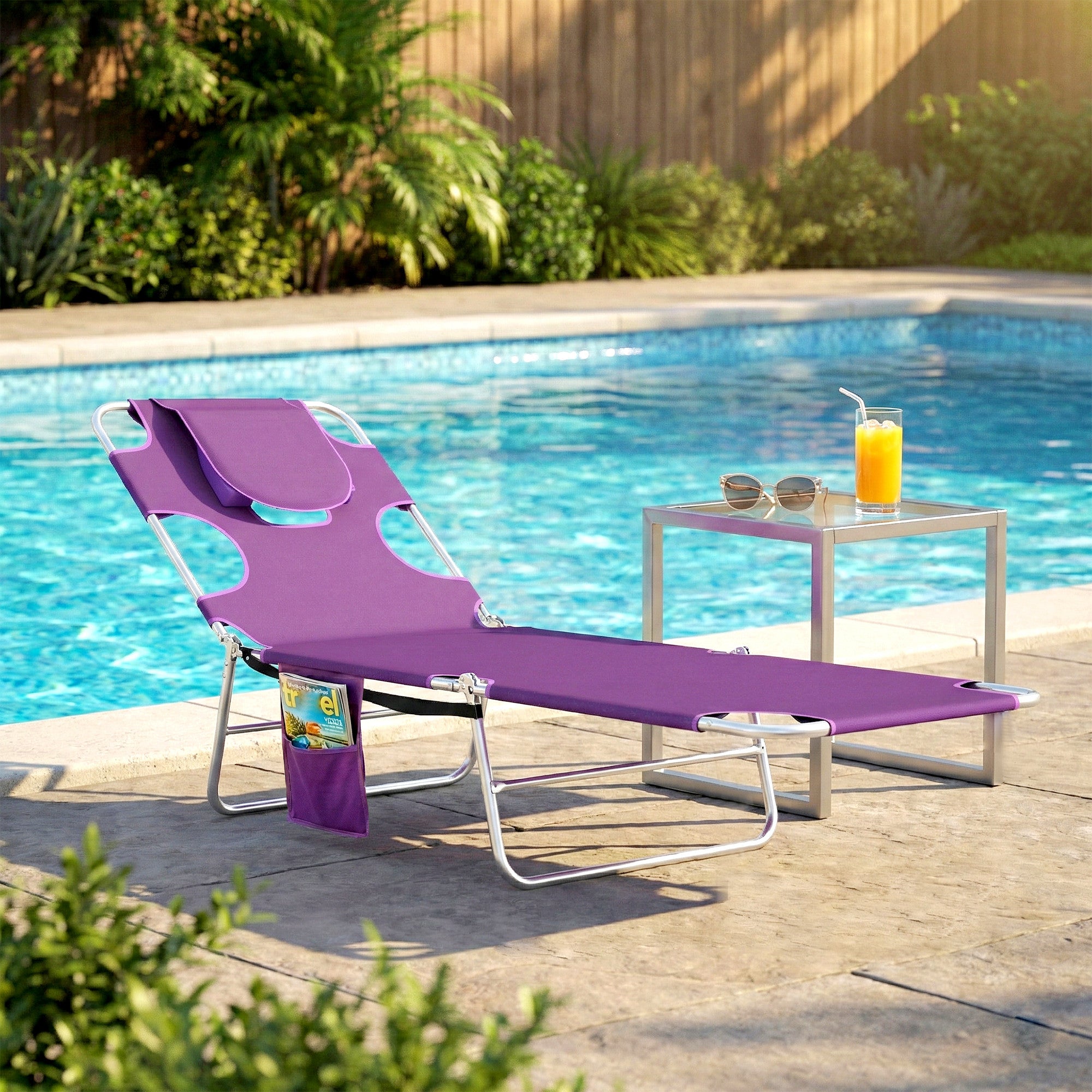 Tanning Chair with Face Hole, 5-Level Adjustable Outdoor Chaise Lounge Chair with Pillow for Beach, Pool