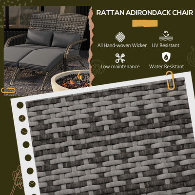 2 Person Patio Wicker Adirondack Chair, High-Back Fire Pit Chair with Cushions