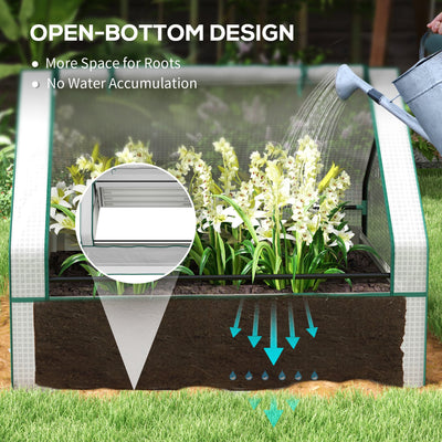 Raised Garden Bed, Outdoor Metal Planter Box with Mini Greenhouse, White and Silver