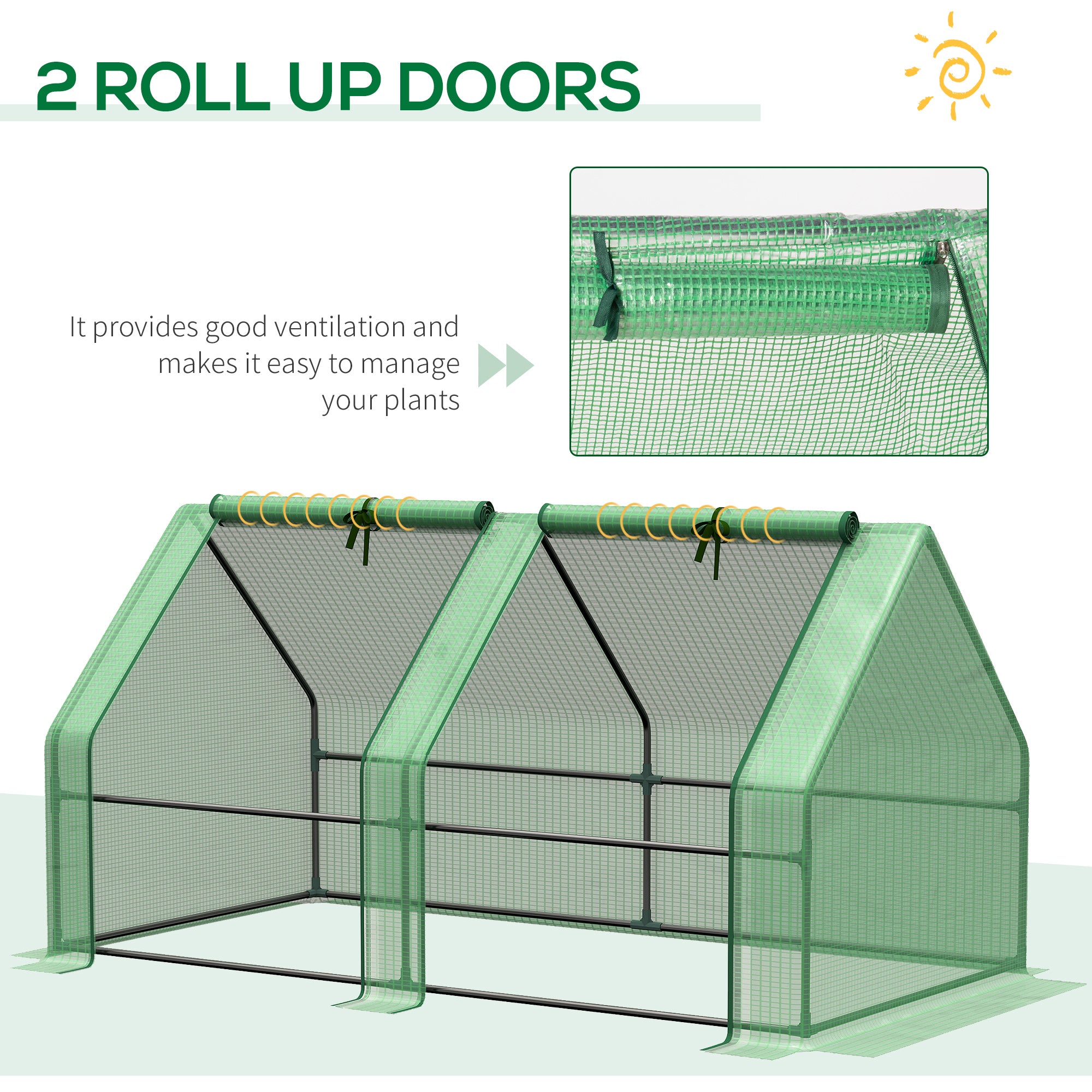 6' x 3' x 3' Mini Greenhouse with Zippered Doors & Roll-up Windows, Portable Plant Hot House with Durable PE Cover, Water Resistant, UV Protected for Outdoor Flowers, Vegetables, Green
