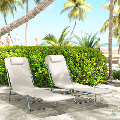 2 Piece Folding Chaise Lounge Chairs, Pool Sun Tanning Chairs with Reclining Back, Breathable Mesh Seat