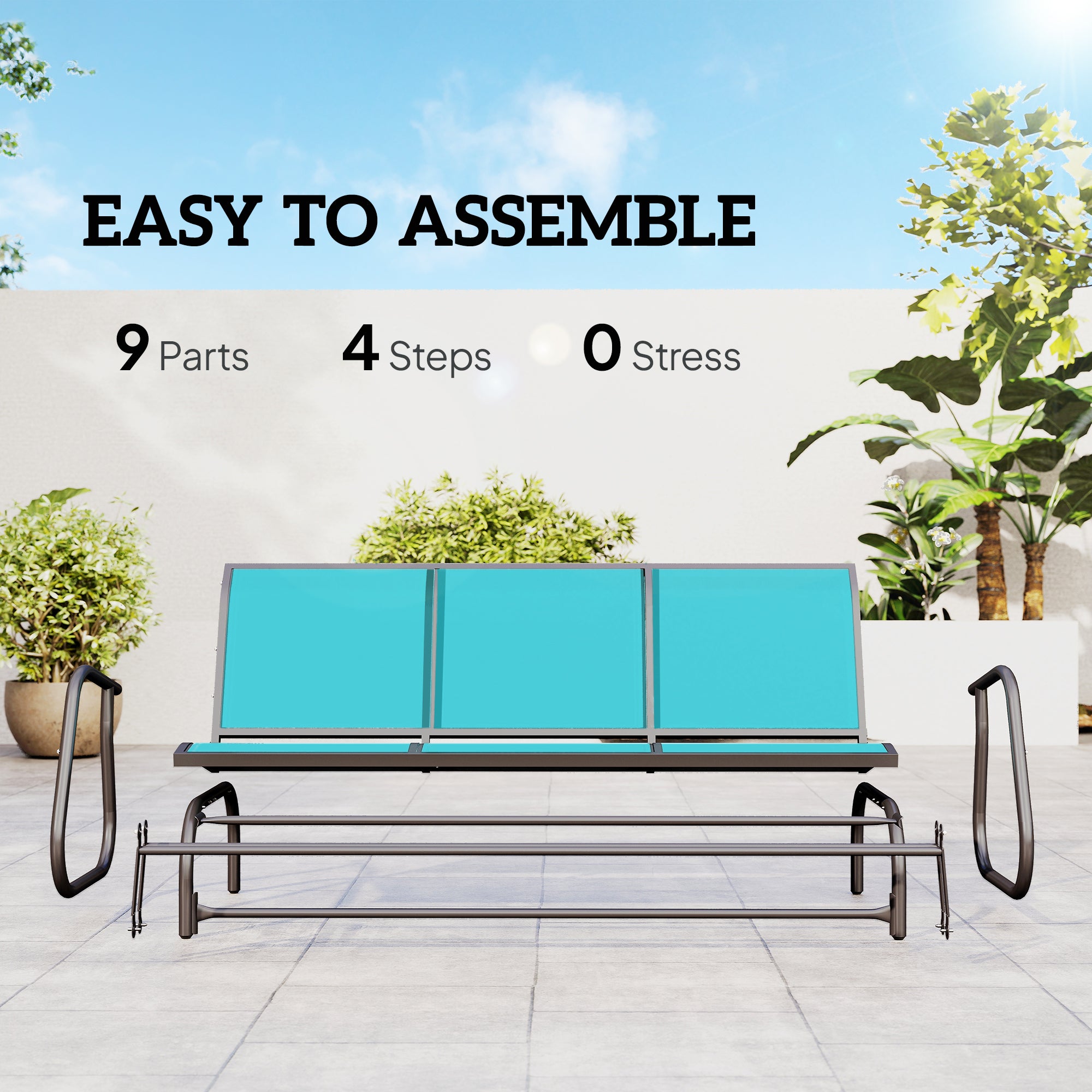 3-Person Outdoor Patio Glider Bench, Porch Glider Swing with 3 Seats, Breathable Mesh Fabric, Metal Frame