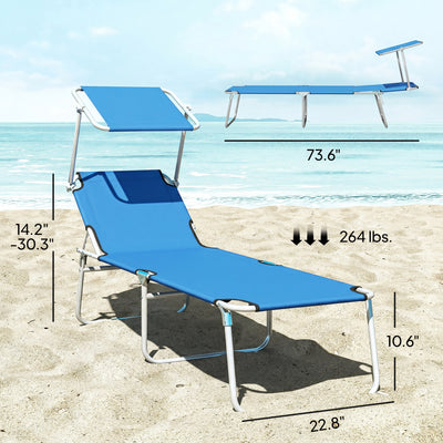 Outdoor Pool Chaise Lounge Chair, Folding Tanning Chair with Sun Shade