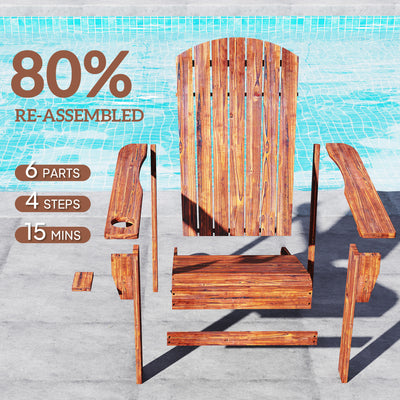 Oversized Adirondack Chair, Outdoor Fire Pit and Porch Seating, Classic Log Lounge w/ Built-in Cupholder