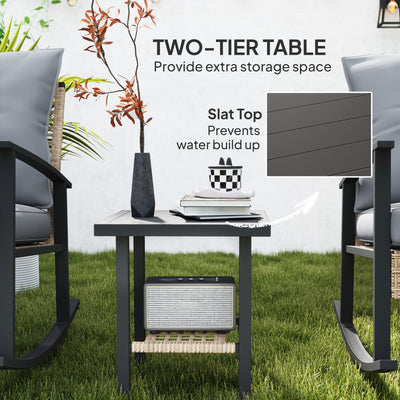 3 Pieces Bistro Set, Patio Wicker Furniture Set with Button Tufted Cushions, Rattan Rocking Chairs, Coffee Table