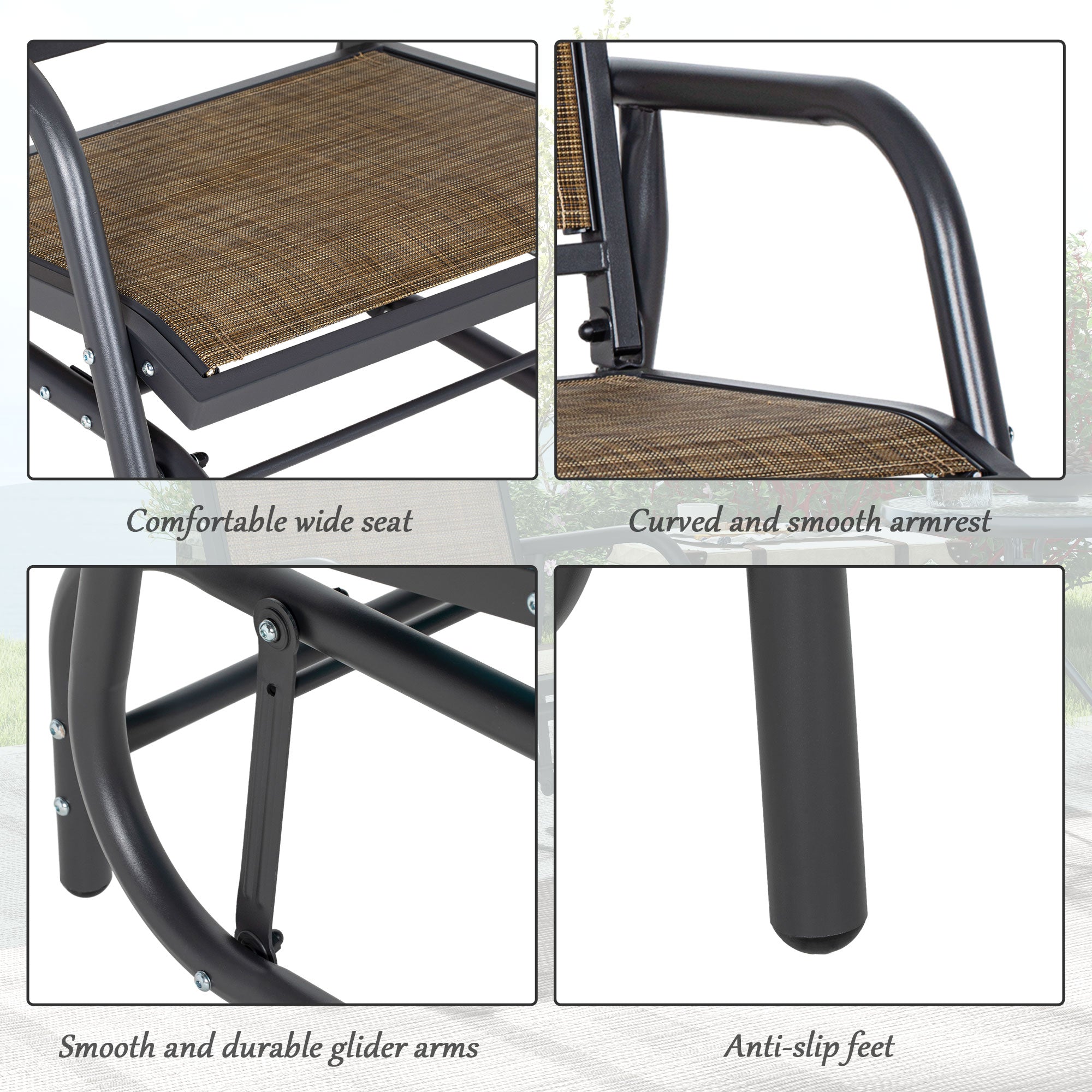 2-Piece Outdoor Glider Swing, Rocking Chair Set with Breathable Mesh Fabric, Sturdy Durable Frame, Curved Armrests, Supports Up to 264 lbs., for Backyard, Garden, Porch