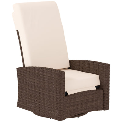 Outdoor Wicker Swivel Recliner Chair, Lifting Footrest, 360° Rotating Basic, Water-resistant Cushions, Dark