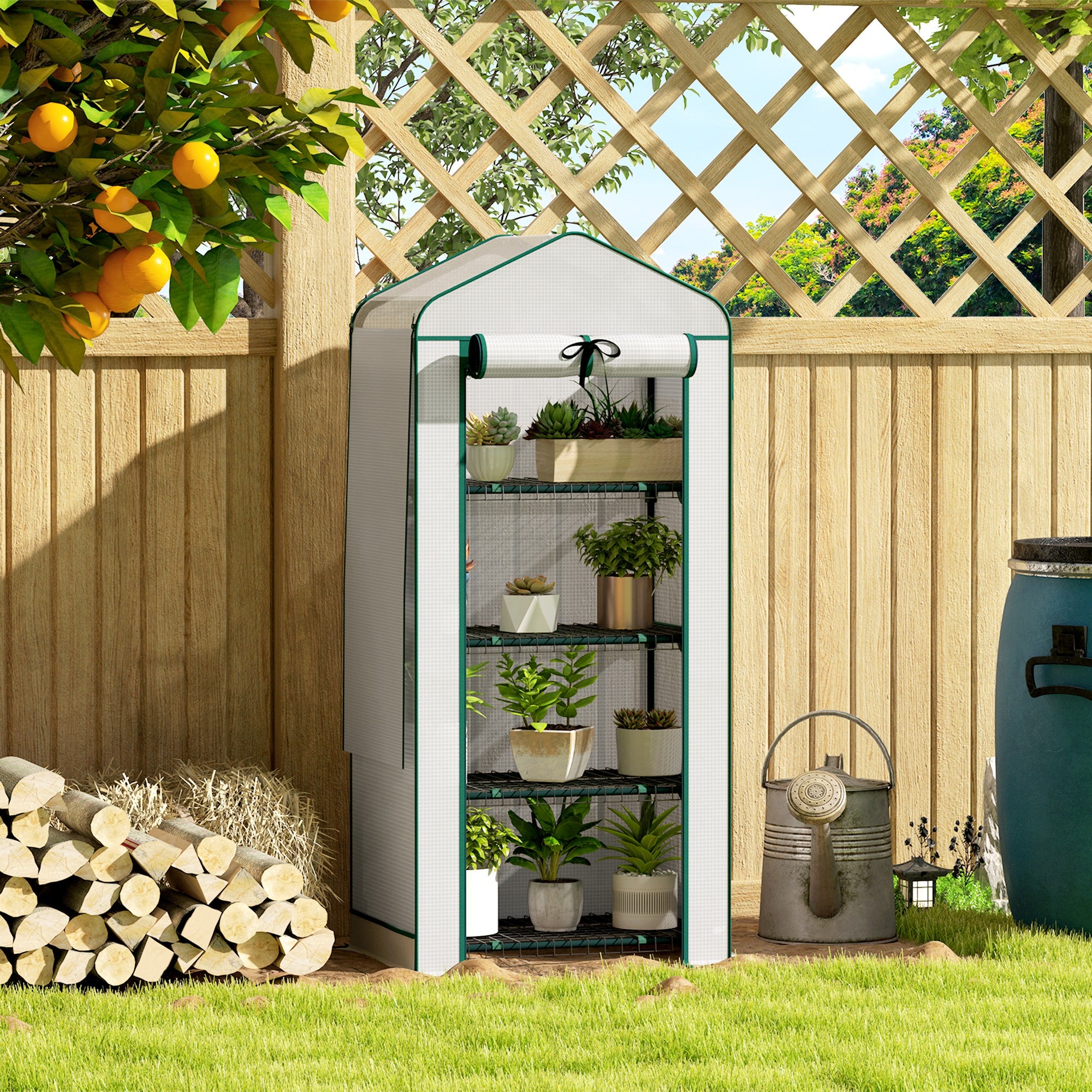 Mini Greenhouse with Screen Roof, 4 Tier Portable Small Greenhouse with High Strength PE Cover