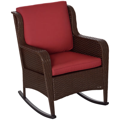 Outdoor Wicker Rocking Chair, Rattan Rocker with Cushions, Steel Frame for Patio, Garden, Backyard, Wine Red