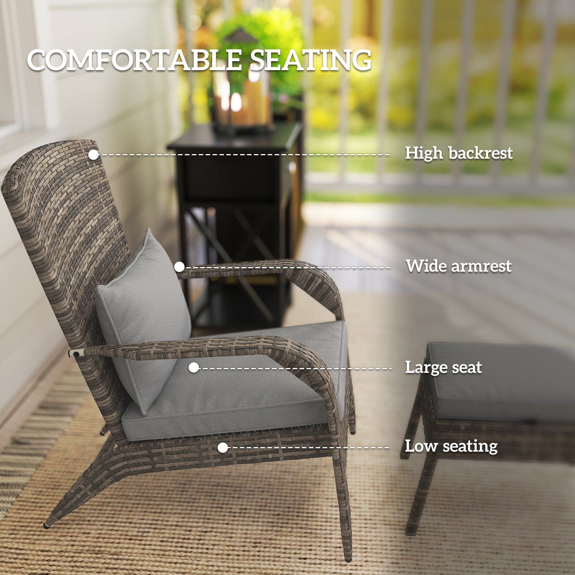 Wicker Adirondack Chair Fire Pit Chair w/ Ottoman & Cushions