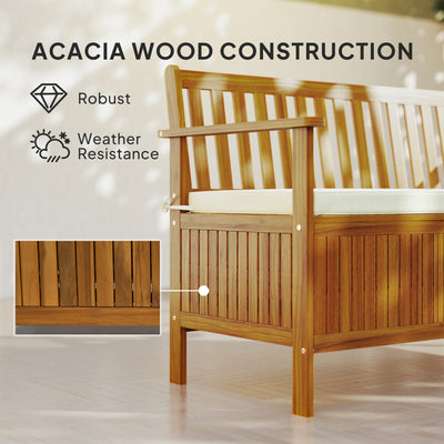 Outdoor Bench with Storage Compartment, Acacia Wood Patio Bench with Cushion, 2 Seater Garden Bench, Teak