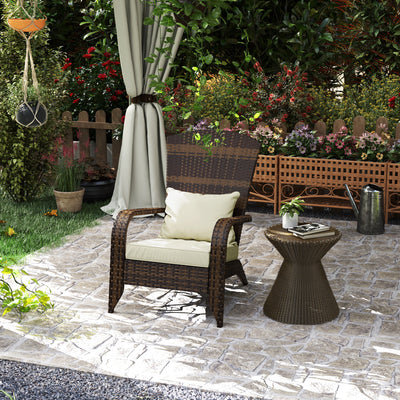 Patio Adirondack Chair with Rattan Wicker, Soft Cushions, Tall Curved Backrest for Deck or Garden