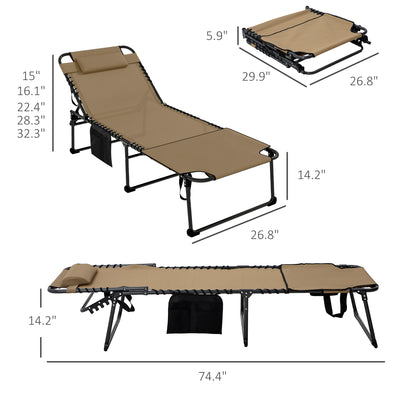 2 Piece Folding Chaise Lounge Pool Chairs with 5-level Reclining Back, Reading Hole, Side Pocket