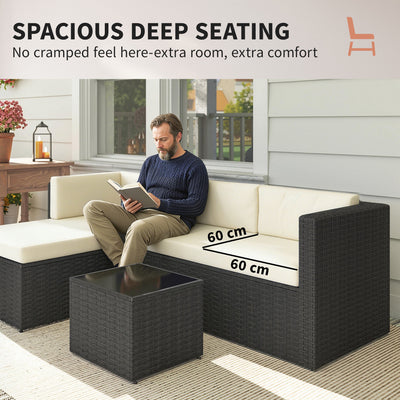 3 Piece Patio Furniture Set, Wicker Outdoor Patio Conversation Furniture Set with Cushions, Glass Top Table