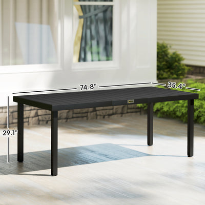 75" x 35" Outdoor Dining Table for 8 People, Rectangular Aluminum Frame Garden Table with All-Weather Faux Wood Top for Lawn, Patio