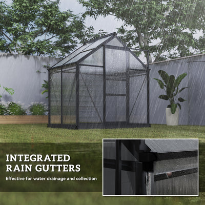 6' x 4' Greenhouse for Outdoors, Polycarbonate Greenhouse with Rain Gutter and Roof Vent, Aluminum Walk-in Green Houses for Outside for Patio Backyard Garden