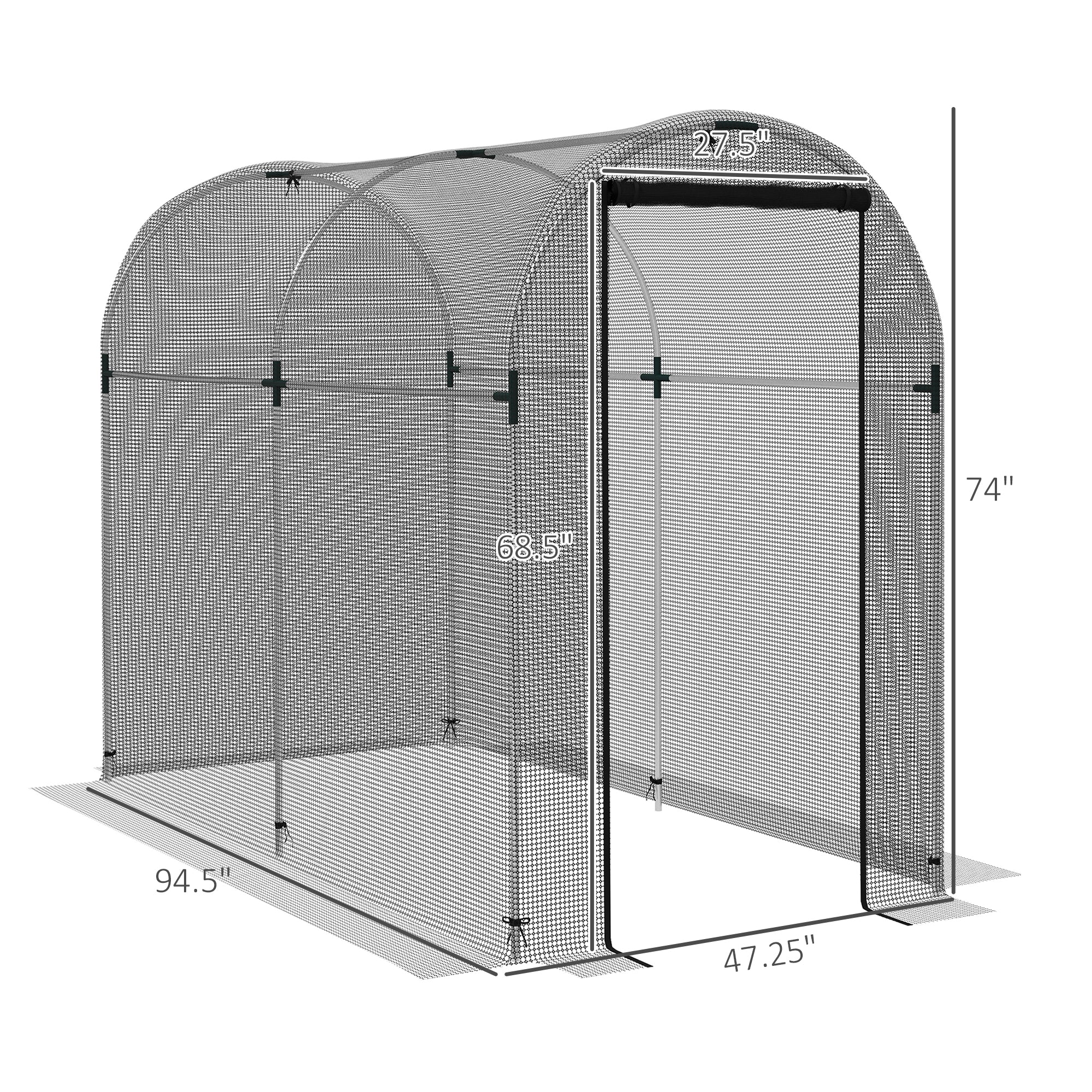 Galvanized Steel Crop Cage, Plant Protection Tent with Zippered Door, 4' x 8', Black