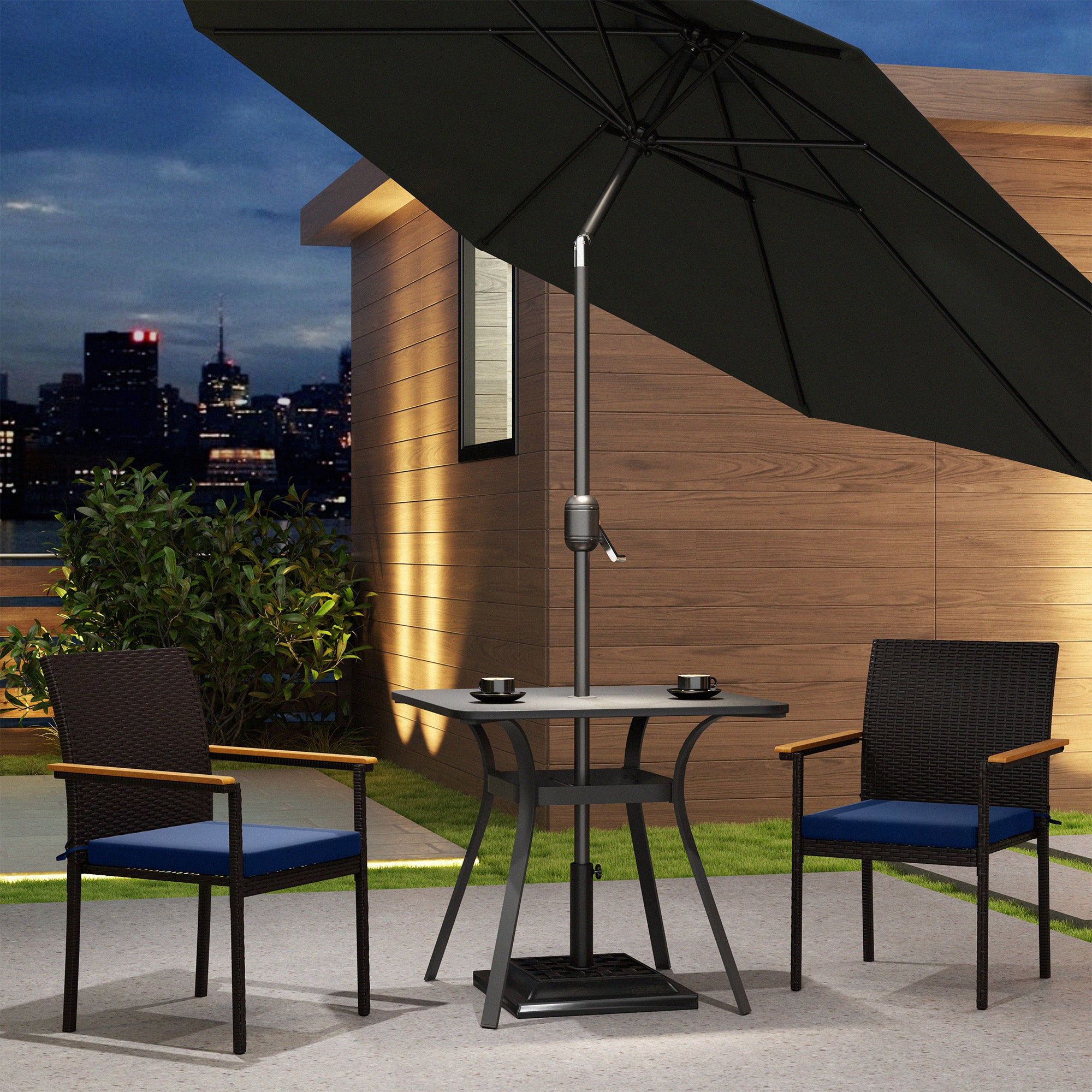 Stackable Patio Wicker Dining Chair Set of 2 with Cushions, Backrest, Armrests for Deck, Garden