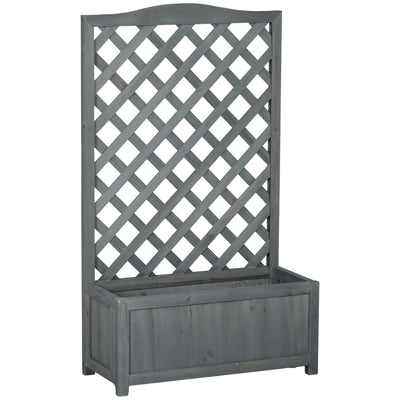 46" Wooden Planter with Trellis, Raised Garden Bed to Grow Vegetables, Herbs, Flowers for Backyard, Patio, Gray