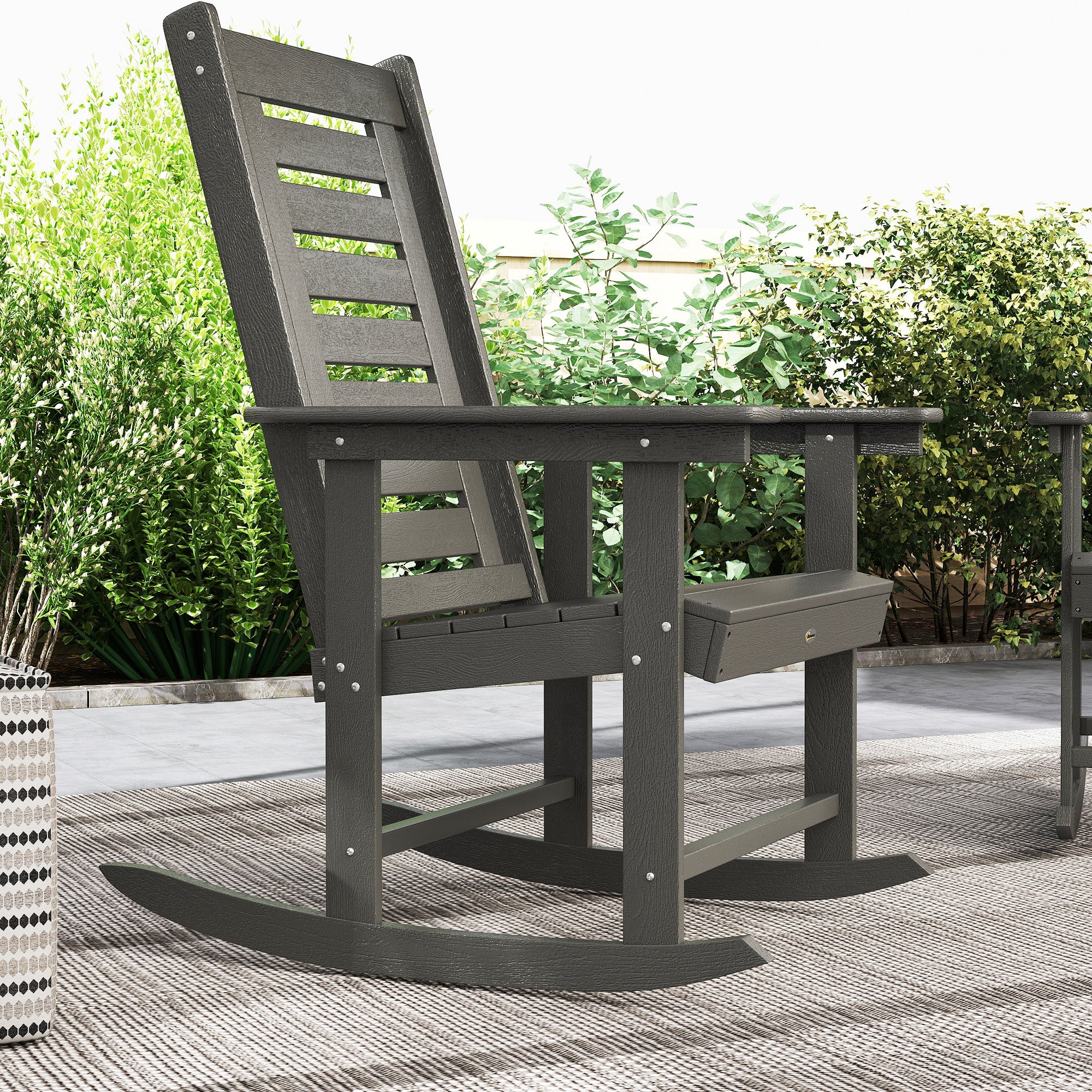 2 Pieces Outdoor Rocking Chairs, HDPE Patio Rockers with 28" High Back, Wide Armrests for Porch Backyard