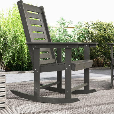 2 Pieces Outdoor Rocking Chairs, HDPE Patio Rockers with 28" High Back, Wide Armrests for Porch Backyard