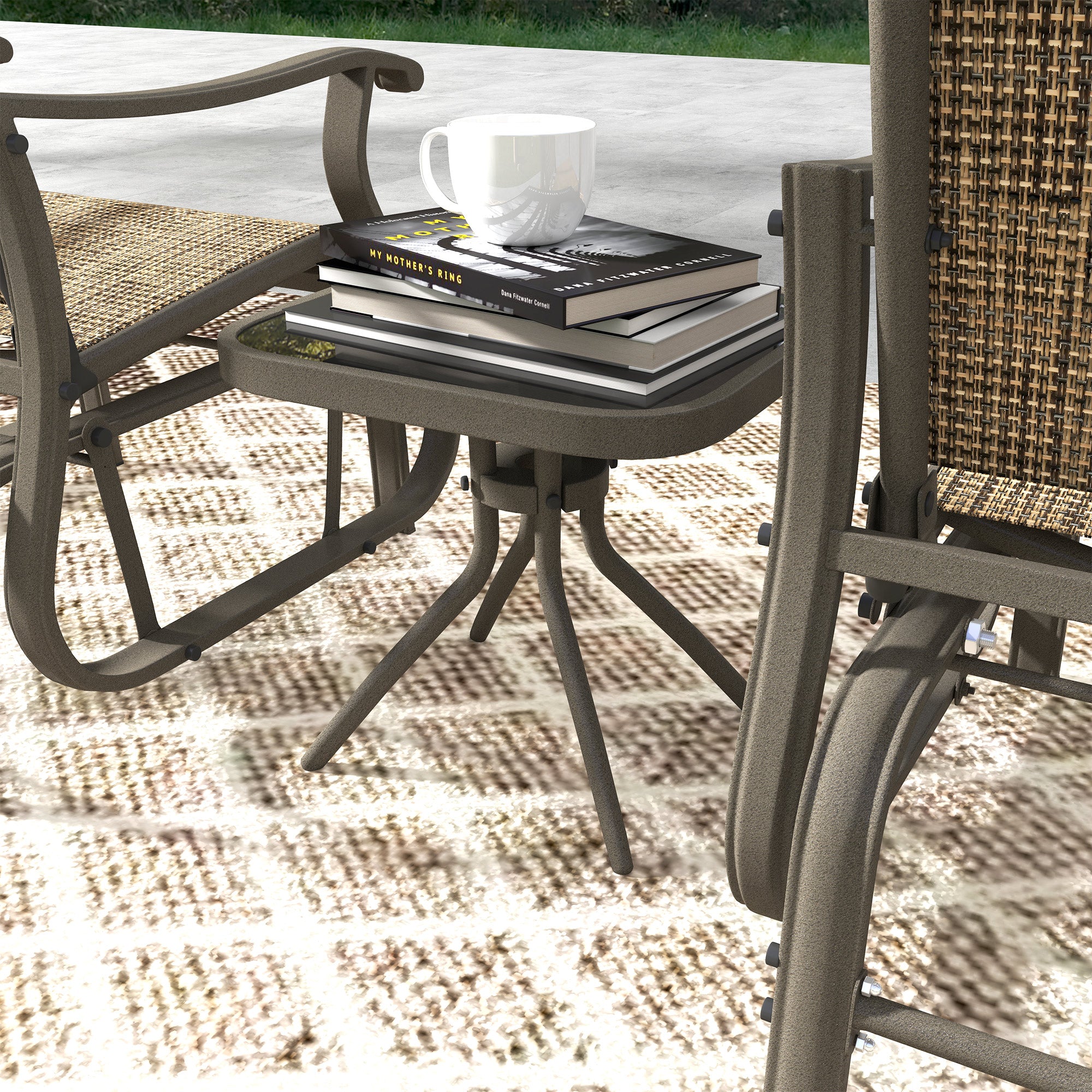 3-Piece Outdoor Gliders Set Bistro Set with Steel Frame, Tempered Glass Top Table for Patio, Garden