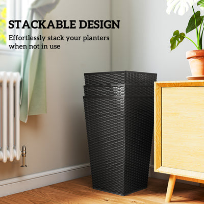 Set of 3 Tall Planters with Drainage Hole, 24" Outdoor Flower Plant Pots, Indoor Planters for Porch, Front Door, Entryway, Patio and Deck