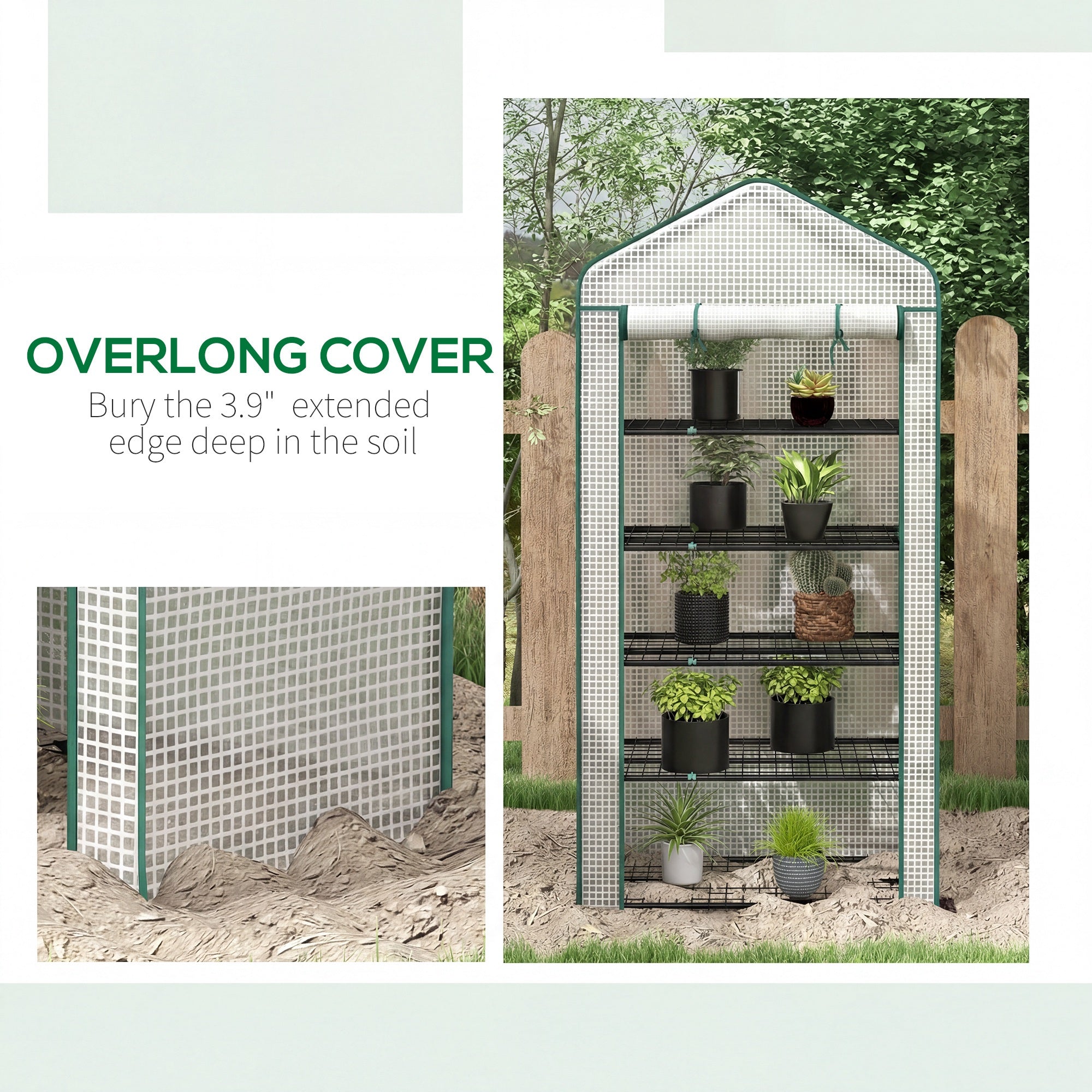 5 Tier Mini Greenhouse, Small Portable Greenhouse with PE Cover, Roll-Up Zippered Door, 76" x 35.4" x 19.3"
