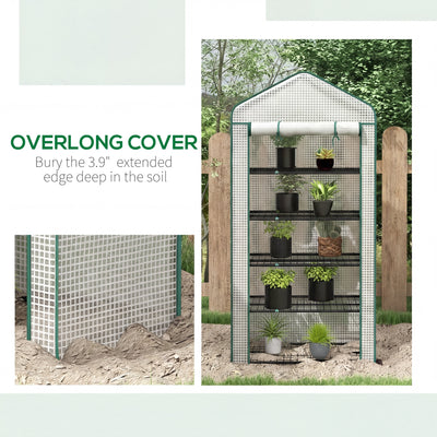 5 Tier Mini Greenhouse, Small Portable Greenhouse with PE Cover, Roll-Up Zippered Door, 76" x 35.4" x 19.3"