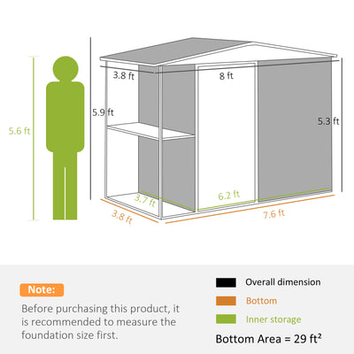 8 x 4ft Outdoor Garden Shed, Metal Shed with Air Vents and Lock for Backyard, Garden, Patio, Warm