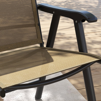 Set of 4 Outdoor Folding Chairs, Stackable Patio Dining Chairs with Armrests, Metal Frame