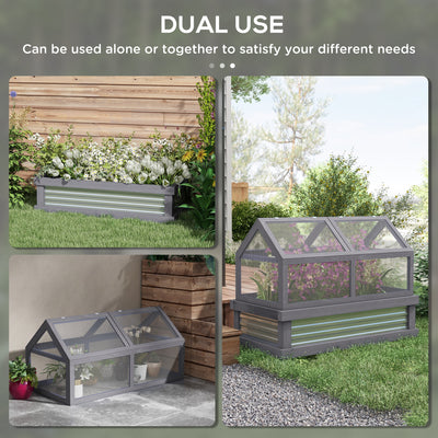 Raised Garden Flower Bed Kit w/ Greenhouse, Wooden Cold Frame Planter, Gray